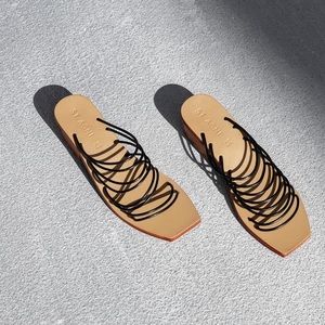 St. Agni Black and Tan Sandals